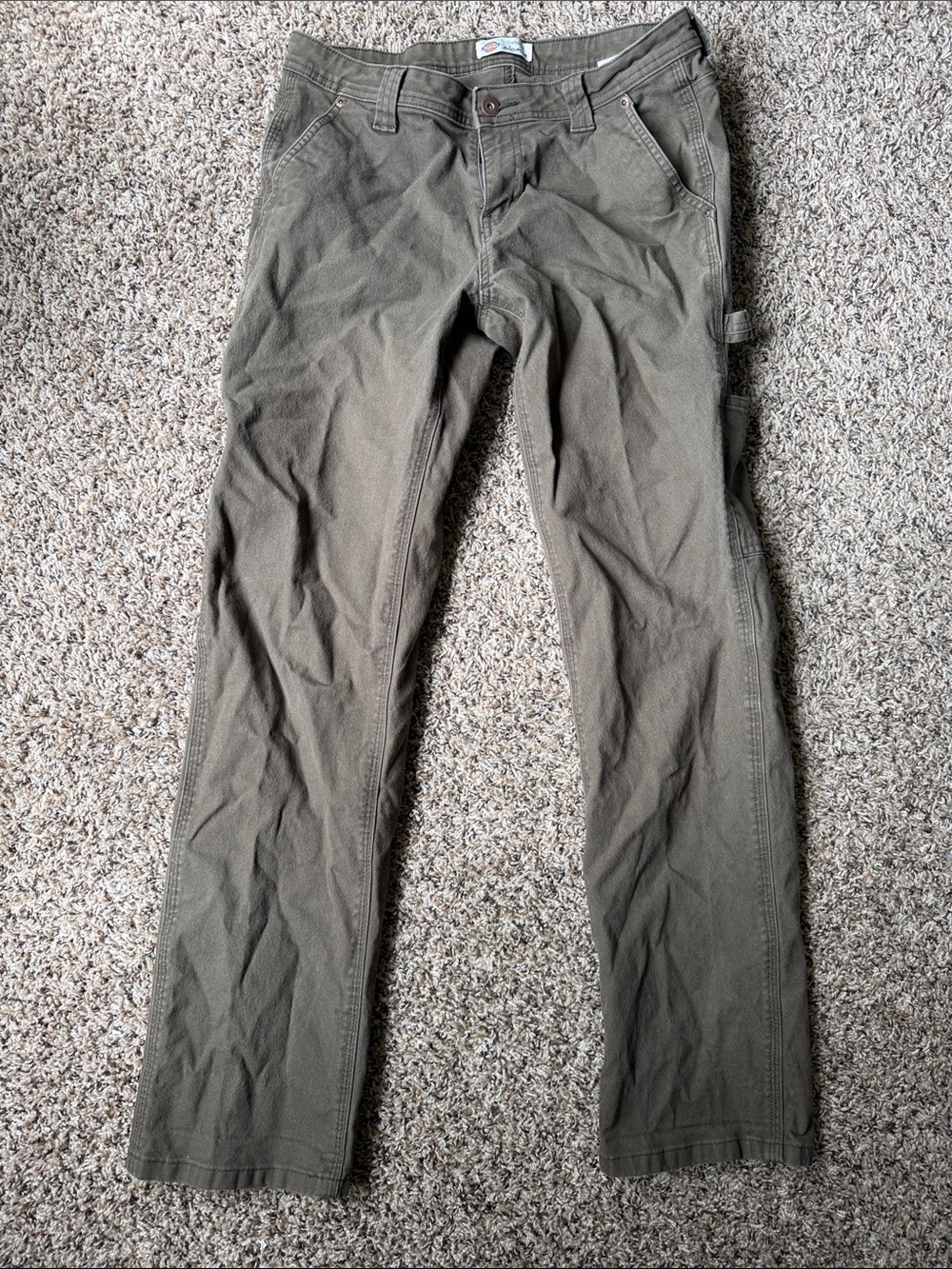 Dickies Women’s FLEX Relaxed Straight Fit Duck Carpenter Pants - Olive - Size 4R